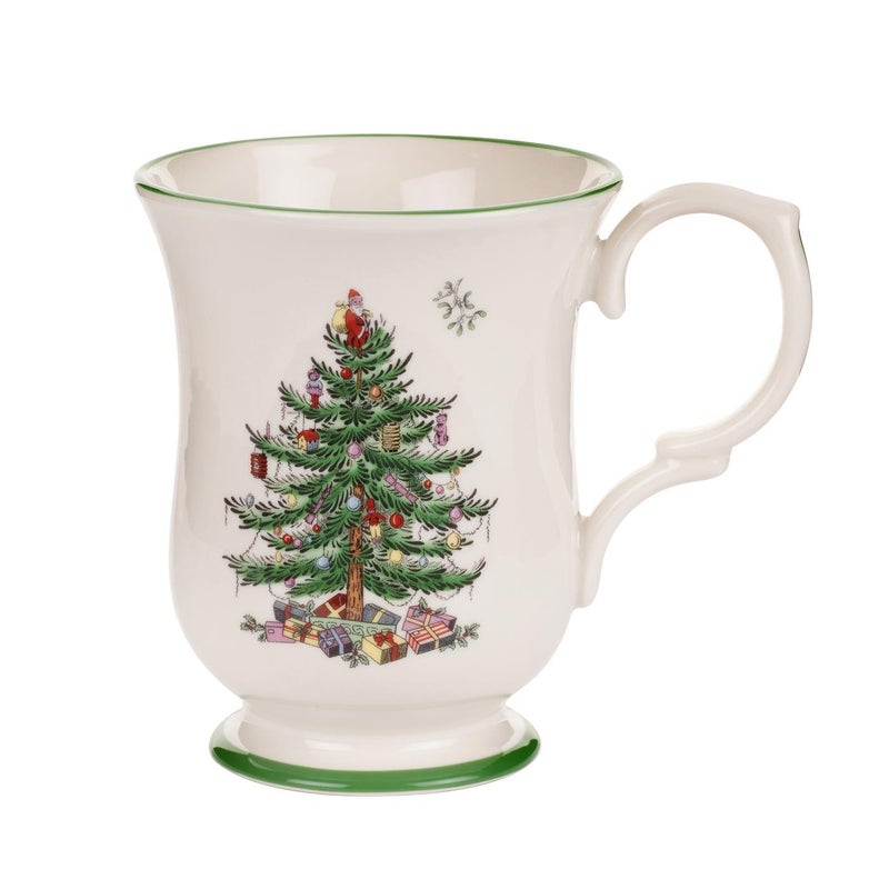Spode Christmas Tree Footed Mug - 12 Oz Festive Mug for Coffee, Hot Cocoa, Lattes - Romantic Shape with Santa Design, Porcelain Mug - Dishwasher, Microwave, & Freezer Safe, Gift-Boxed - Image 1